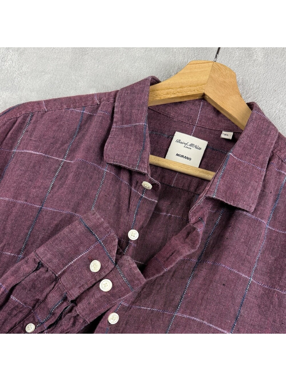 Murano Barid McNutt Linen Windowpane Shirt Burgundy Long Sleeve Mens XL Luxury